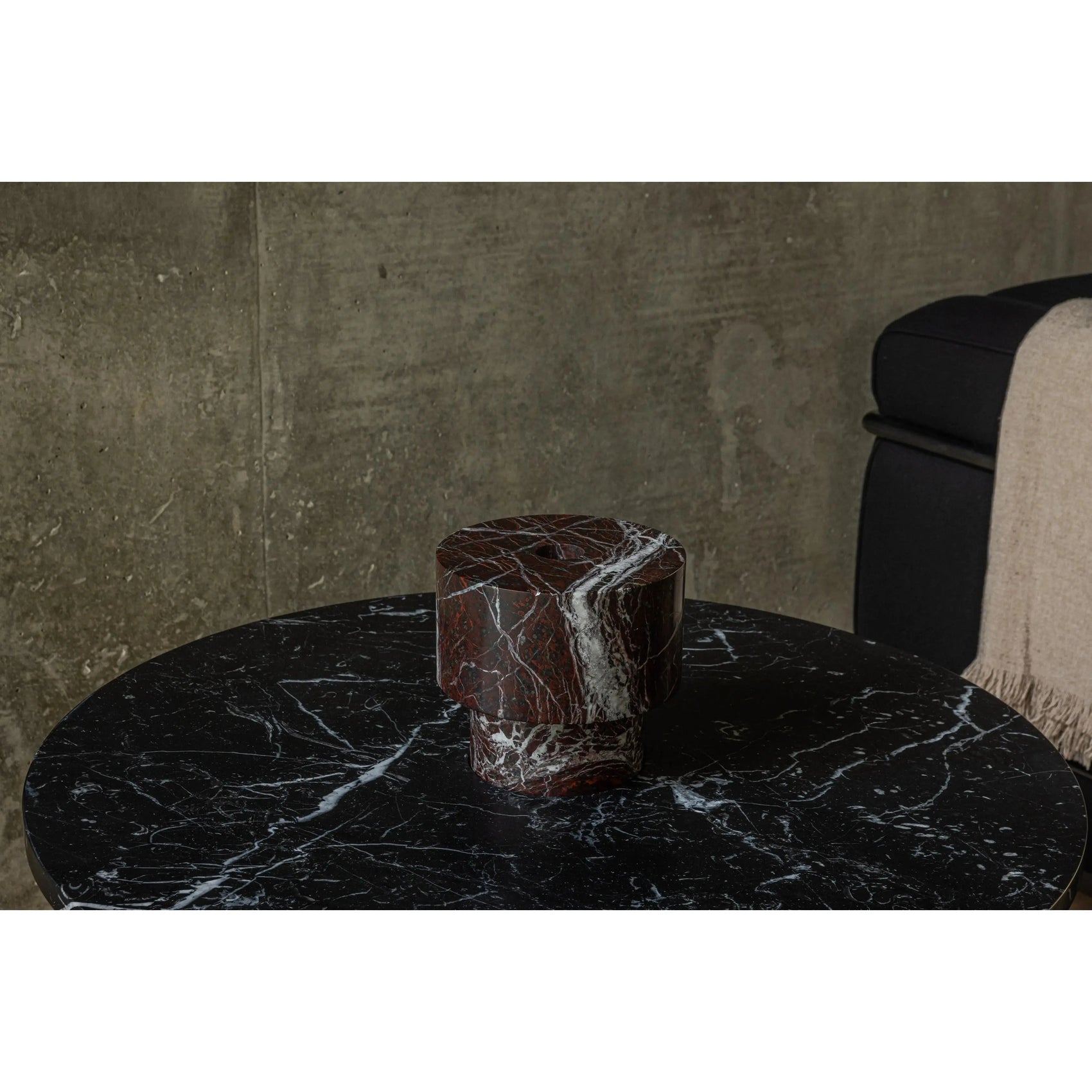 Inside Out - Candle Holder by MMairo in dark marble, simple design on black marble table for elegant lighting decor