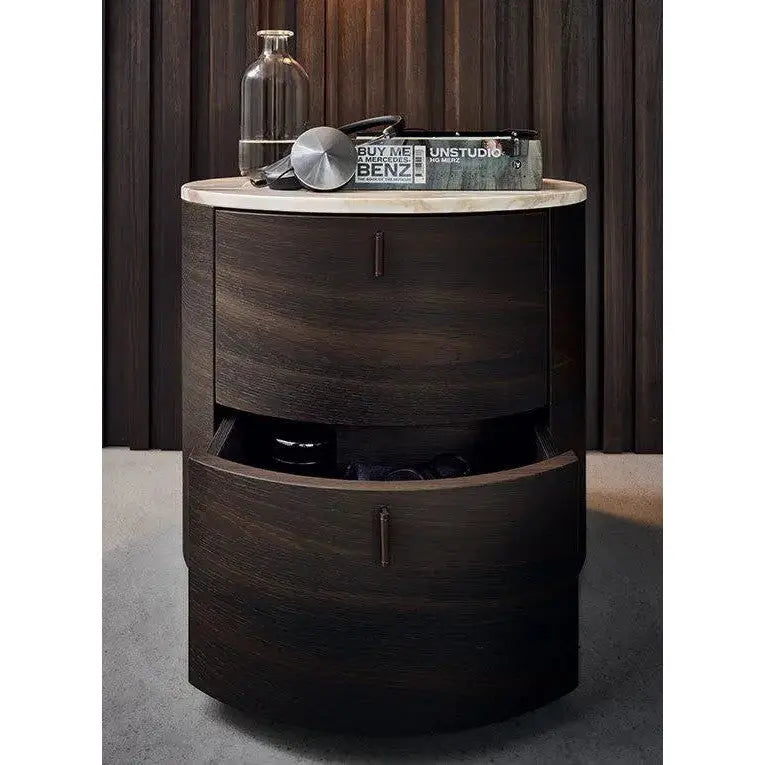 Onda Night table with two drawers and handle in hide | Poliform | JANGEORGe Interior Design