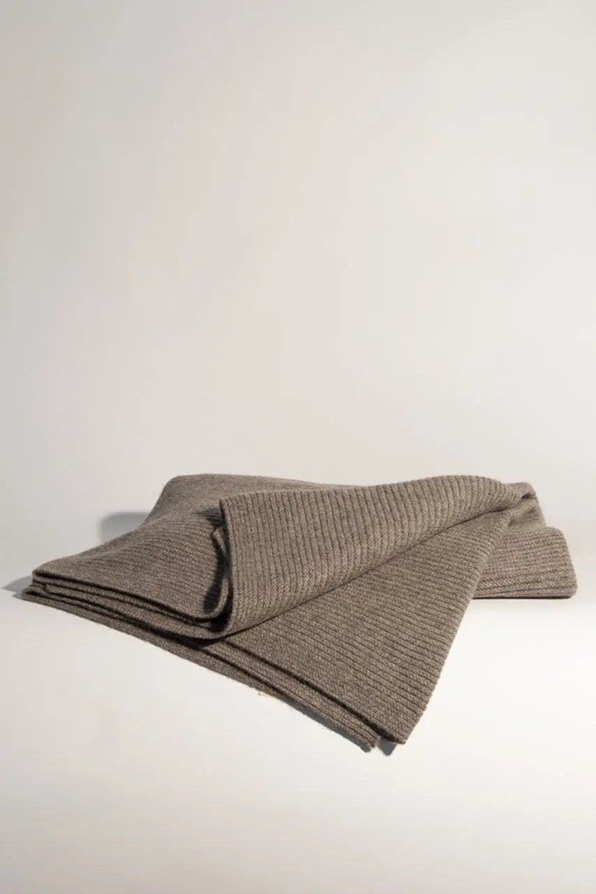 Yak Down Solid Platinum Ribbed Knit Throw | Hangai | JANGEORGe Interior Design