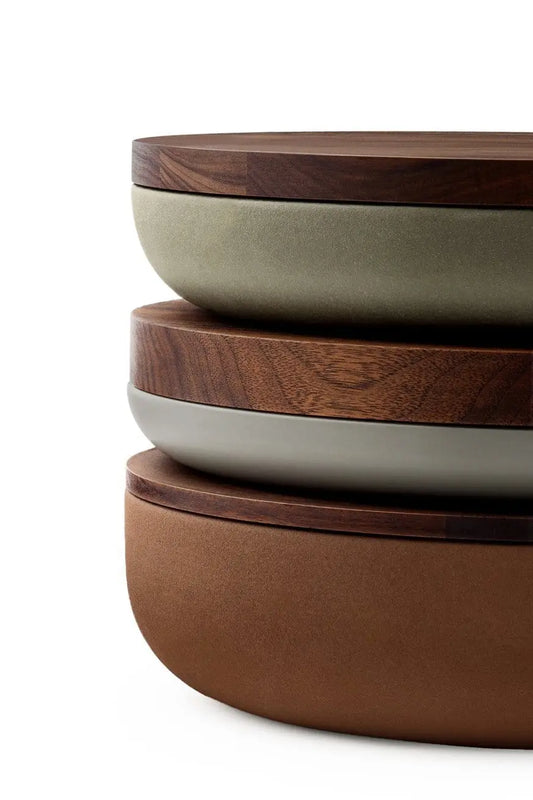 VVD Pottery Ceramic 30x7cm with 1cm Walnut Lid (3071) | When Objects Work | JANGEORGe Interior Design